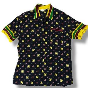 VTG‎ 90s Mr. Jax Silk Button Shirt Rasta Stripe Funky Print Sz M Unisex Tropical